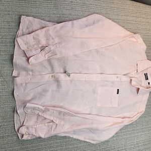 Faconnable Shirt Mens Large Pink Linen Long Sleeve Button Front Club Casual